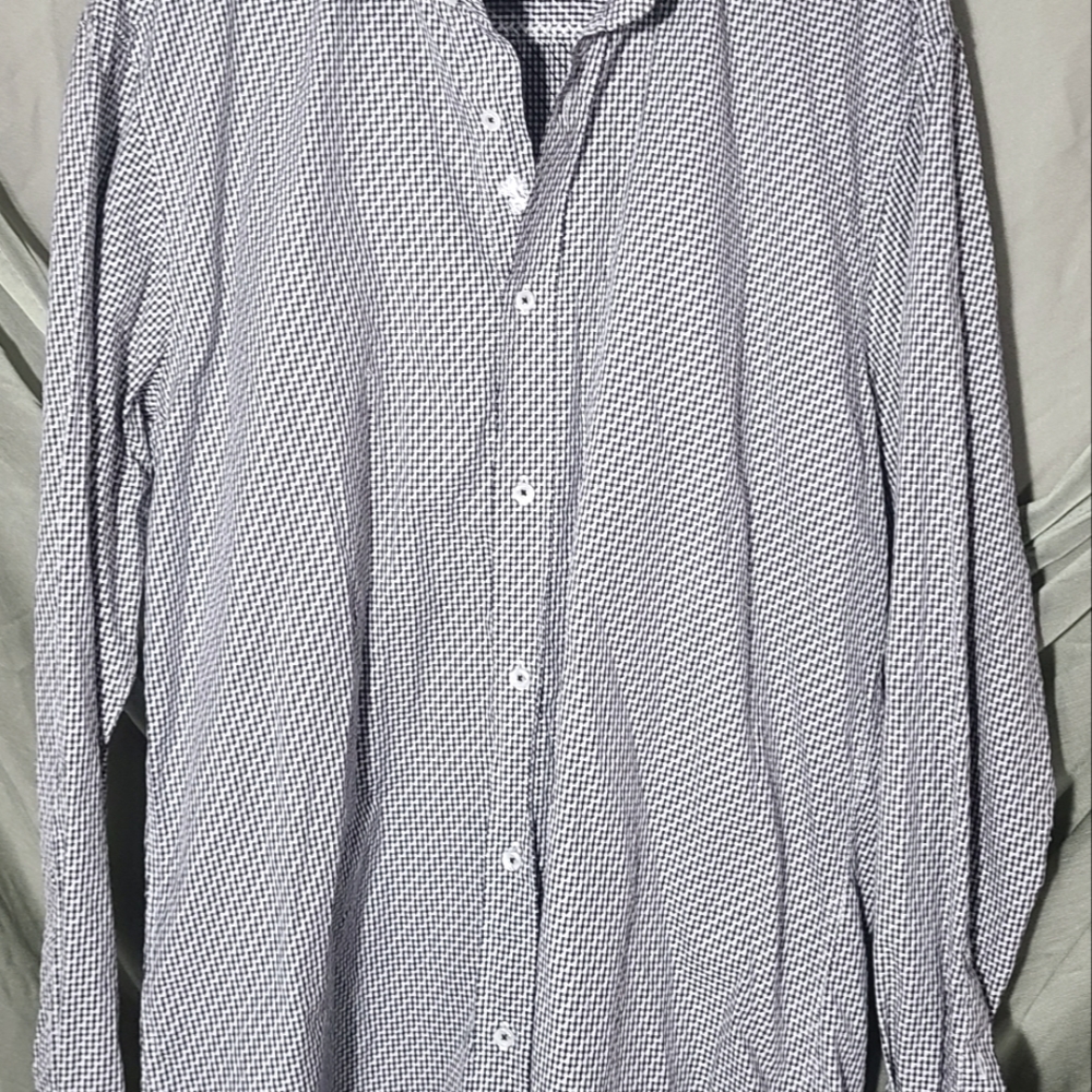 Bugatchi Vomo Mens black and white checked formal dress shirt.